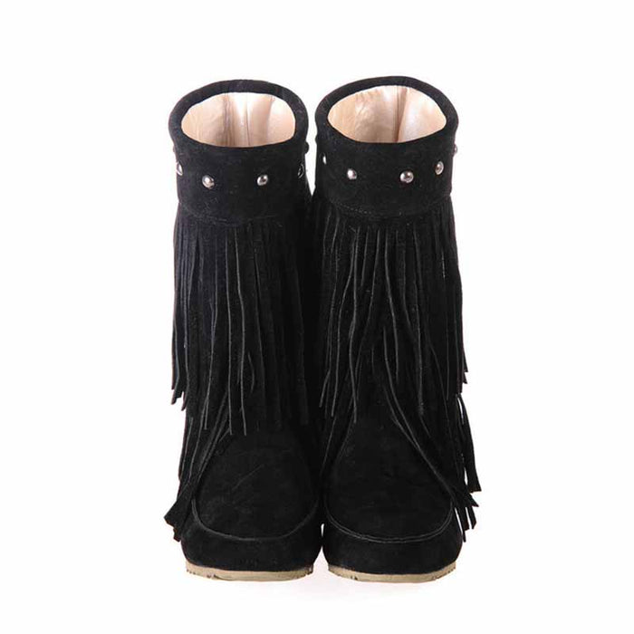 Women's Tassel Bootie Fringe Hidden Wedge Heel Ankle Boots