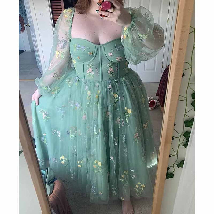 Women's Tulle Prom Dress formal Flower Embroidery Evening Party Gowns