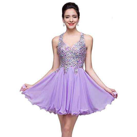 Women's Tulle Prom Gown Short Homecoming Dresses Crystal Sparkle Party Dresses