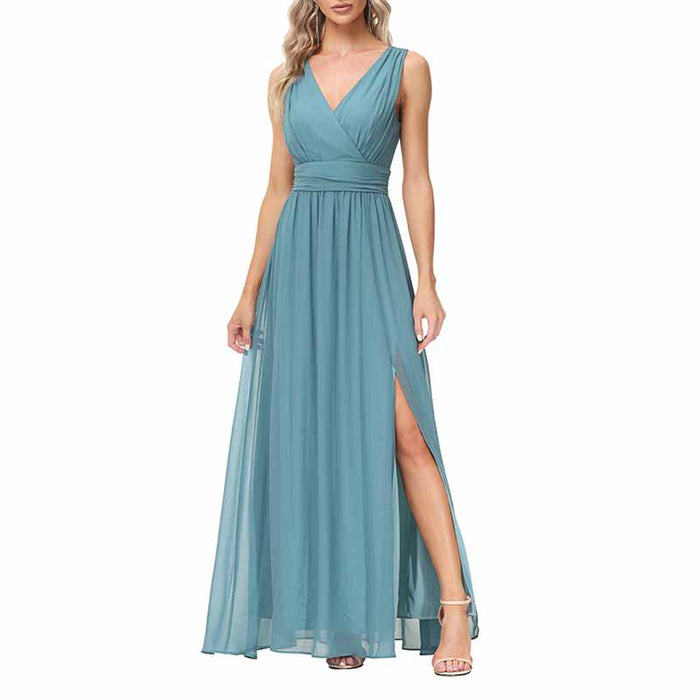 Women's Turquoise Bridesmaid Dress V-Neck Chiffon Formal Evening Dress