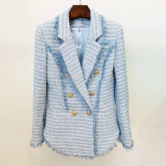 Women's Tweed Coat Double-Breasted Blazer Jacket