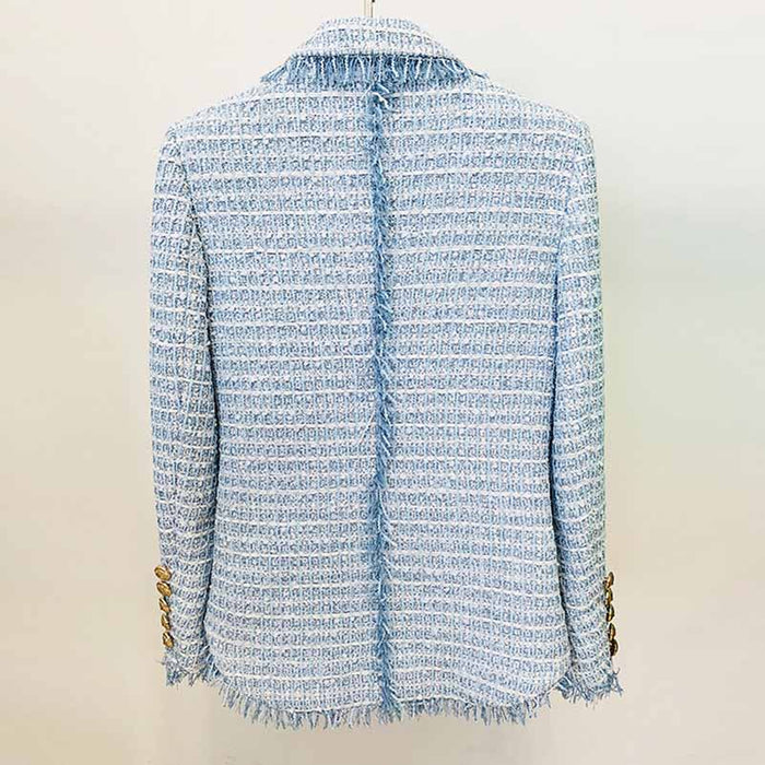 Women's Tweed Coat Double-Breasted Blazer Jacket