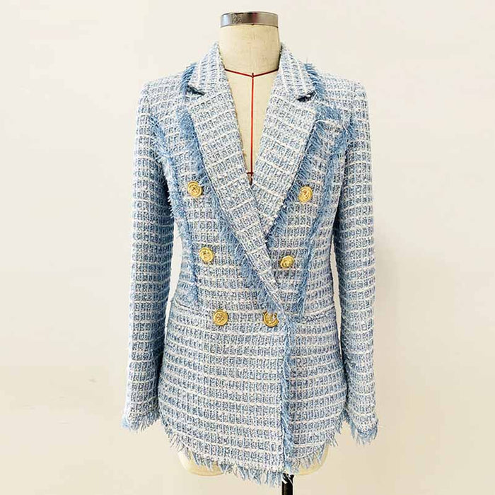 Women's Tweed Coat Double-Breasted Blazer Jacket