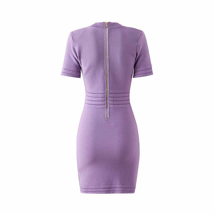 Women's V Neck Sweater Dress Short Sleves Violet Knitted Bodycon Dress