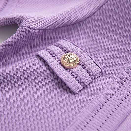 Women's V Neck Sweater Dress Short Sleves Violet Knitted Bodycon Dress
