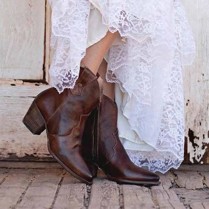 Stylish women's wedding cowboy boots in brown, perfect for a rustic bridal look