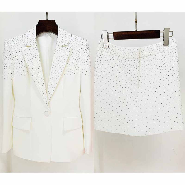 Womens Wedding Suit Luxury Hand Made Sequined Blazer + High Waist Skirt Suit Formal Suits