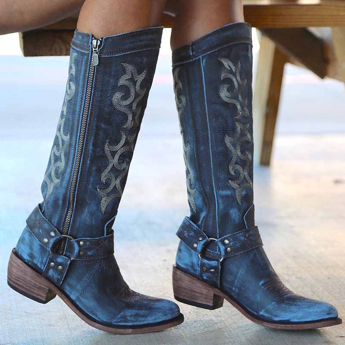 Women's Western Cowgirl Boots Chunky Heel Knee High Boot
