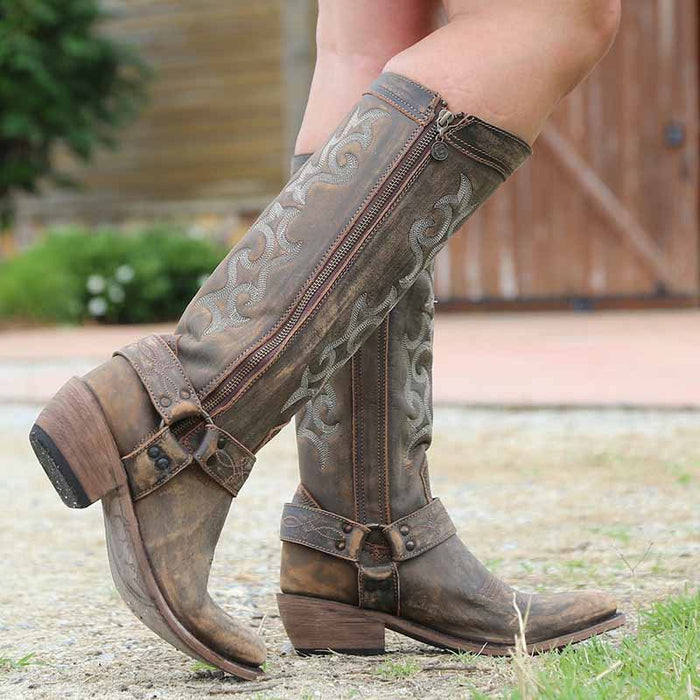 Women's Western Cowgirl Boots Chunky Heel Knee High Boot