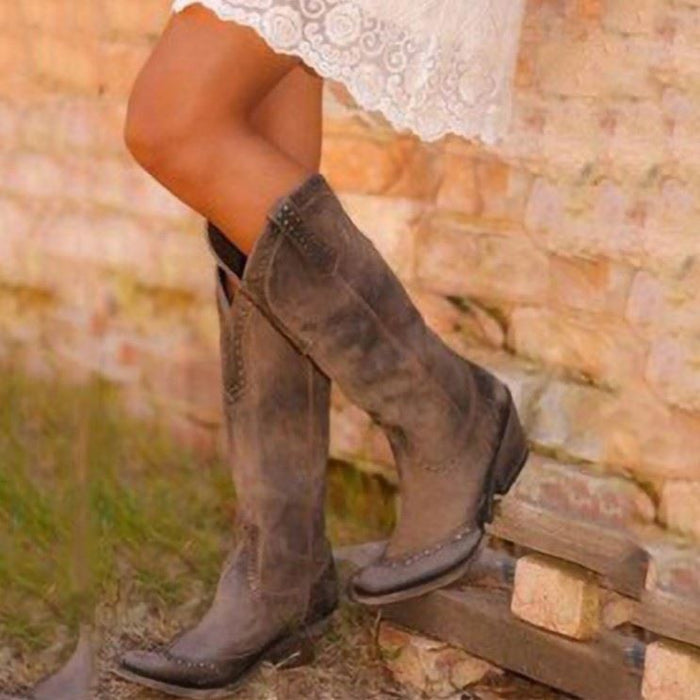 Stylish women's western short wedding boots with decorative stitching and a classic design