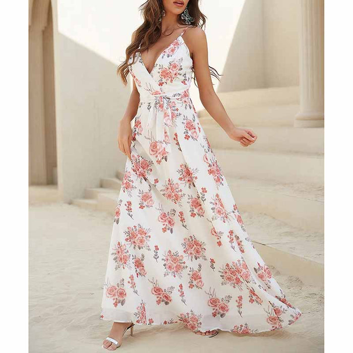 Womens White Floral-Printed Maxi Dress