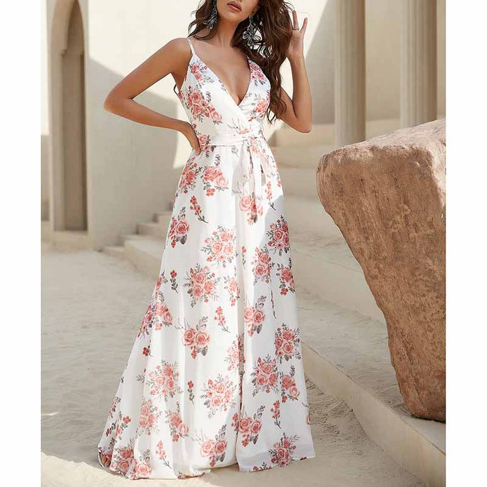 Womens White Floral-Printed Maxi Dress
