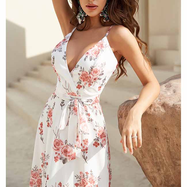 Womens White Floral-Printed Maxi Dress