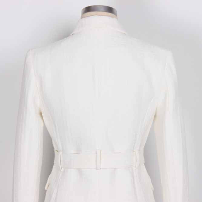 Women's White Pantsuit Gold Button Tie Belt Double Breasted Two Pieces Jacquard Suit