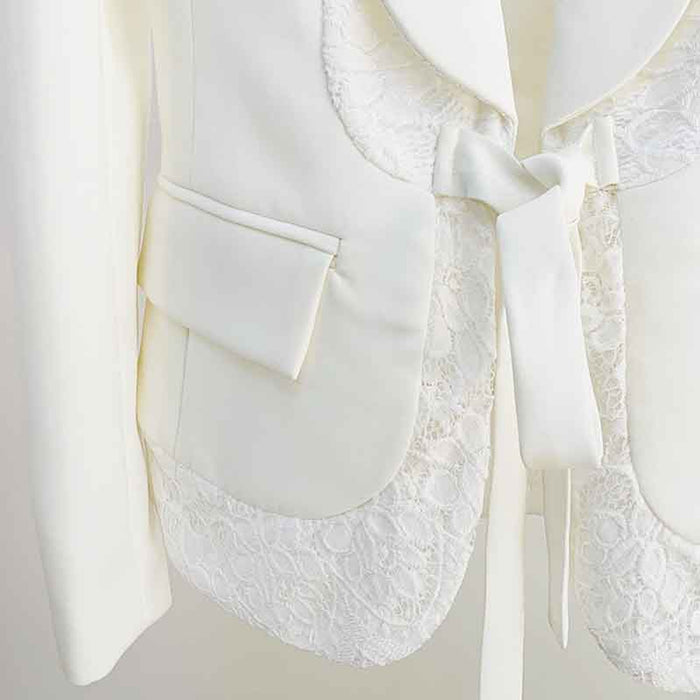 Women's White Pantsuit +High Waisted Flare Pants Suit Wedding Lace Up Suits
