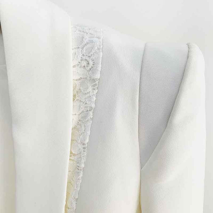 Women's White Pantsuit +High Waisted Flare Pants Suit Wedding Lace Up Suits