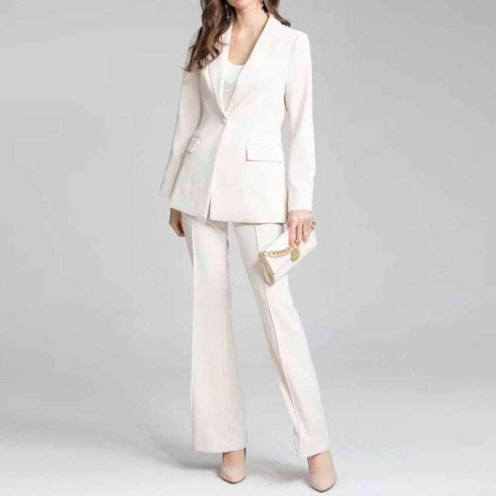 Women's white two pieces pants set flare bottoms pantsuit