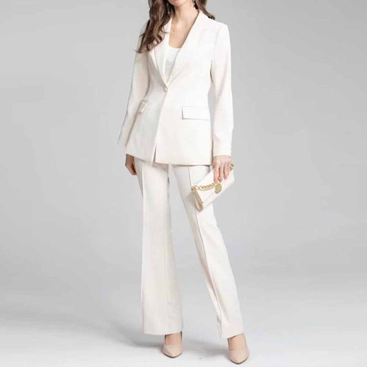Women's white two pieces pants set flare bottoms pantsuit