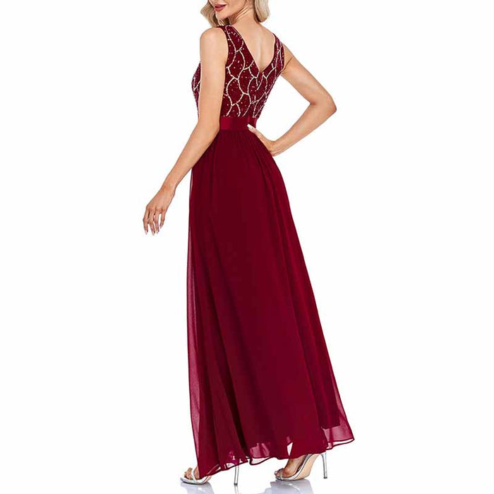 Women's Wine red Sleeveless Bridesmaid Dress Evening Maxi Dress