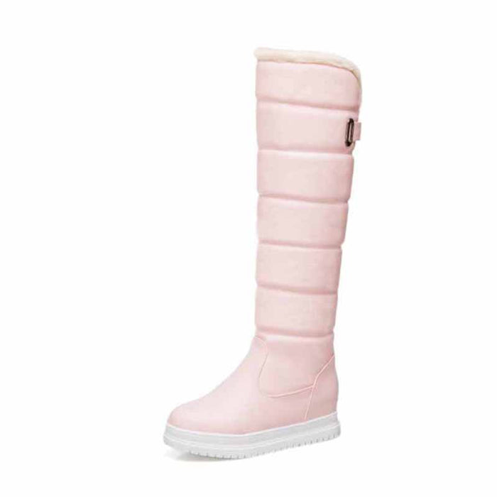 Women's winter knee high boots in pink with a warm insulated design for cold weather