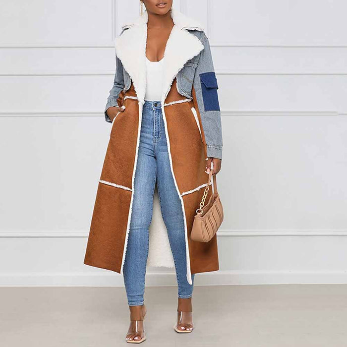 Womens Winter Warm Jean Jacket Stand Collar Wool Liner Denim Outerwear