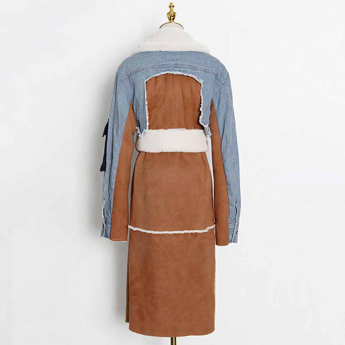 Womens Winter Warm Jean Jacket Stand Collar Wool Liner Denim Outerwear