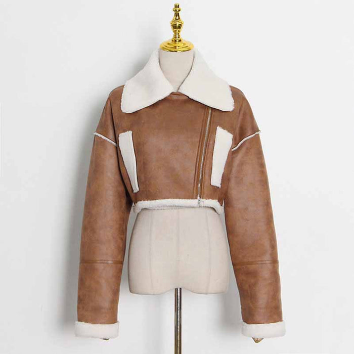 Women's Wool Liner Jacket Zip Up Faux Oversized Short Coat Jacket