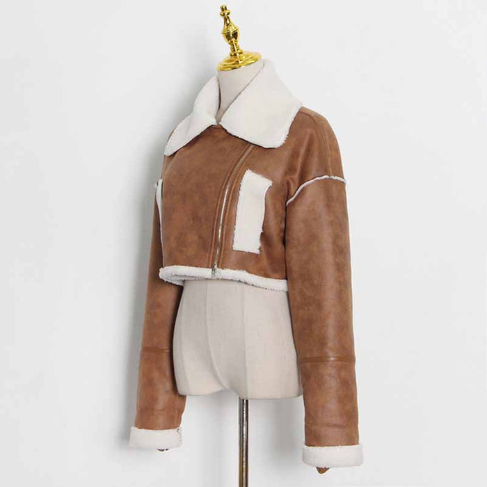 Women's Wool Liner Jacket Zip Up Faux Oversized Short Coat Jacket