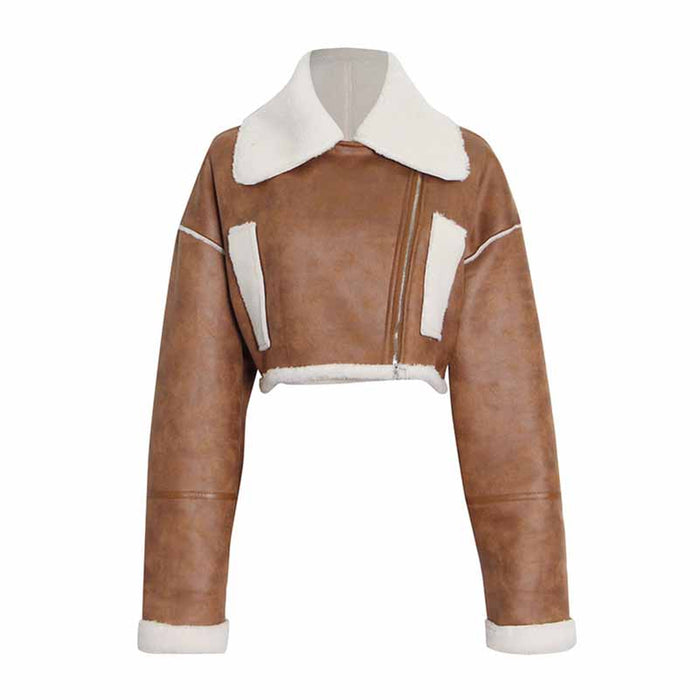 Women's Wool Liner Jacket Zip Up Faux Oversized Short Coat Jacket
