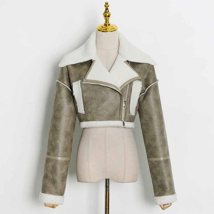 Women's Wool Liner Jacket Zip Up Faux Oversized Short Coat Jacket