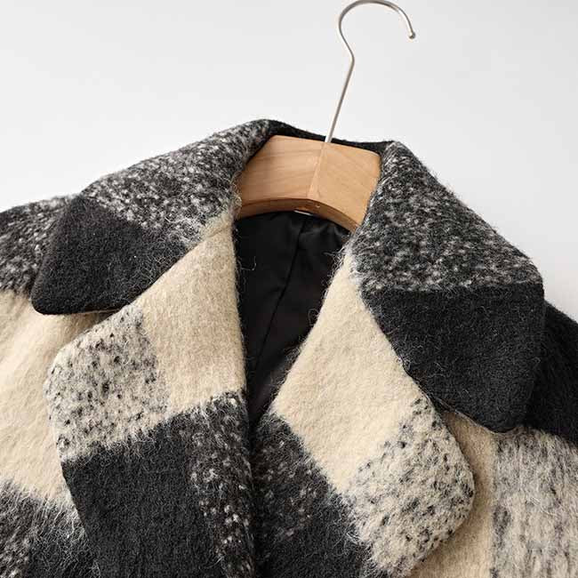 Women's Woolen Short Jacket Loose Black and White Coat