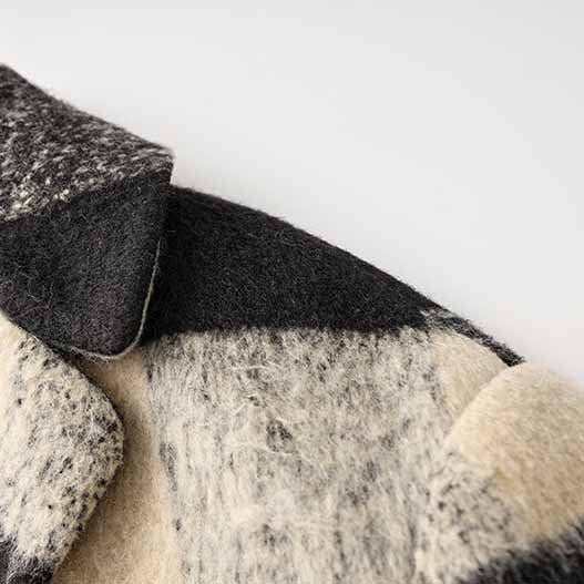 Women's Woolen Short Jacket Loose Black and White Coat