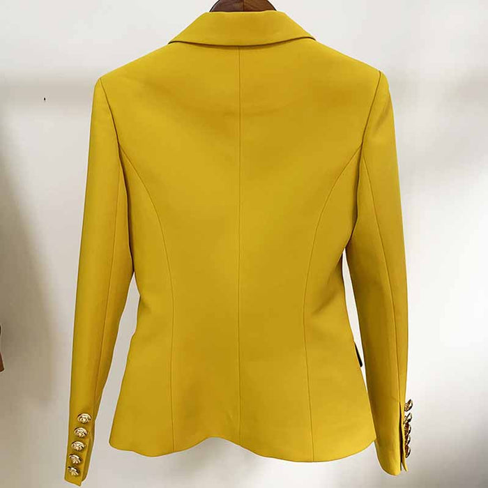 Women's Yellow Lion Buttons Fitted Blazer Jacket