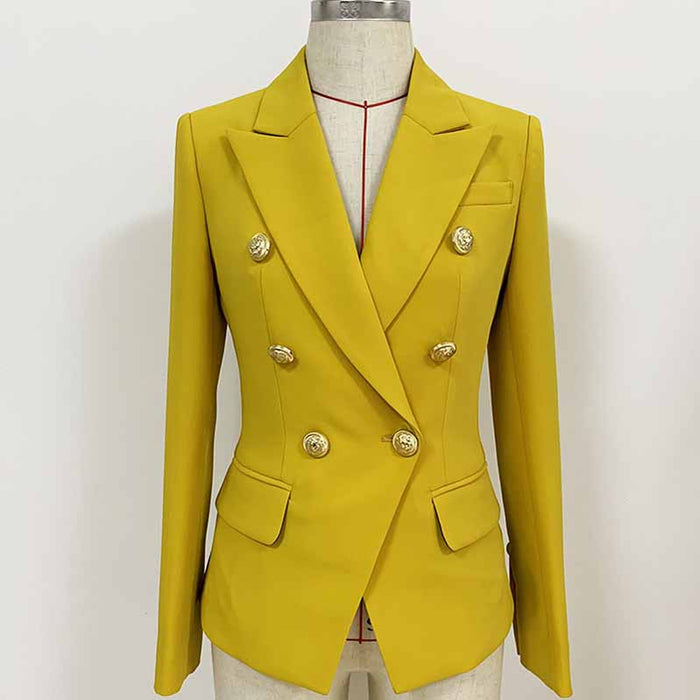 Women's Yellow Lion Buttons Fitted Blazer Jacket