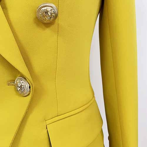 Women's Yellow Lion Buttons Fitted Blazer Jacket
