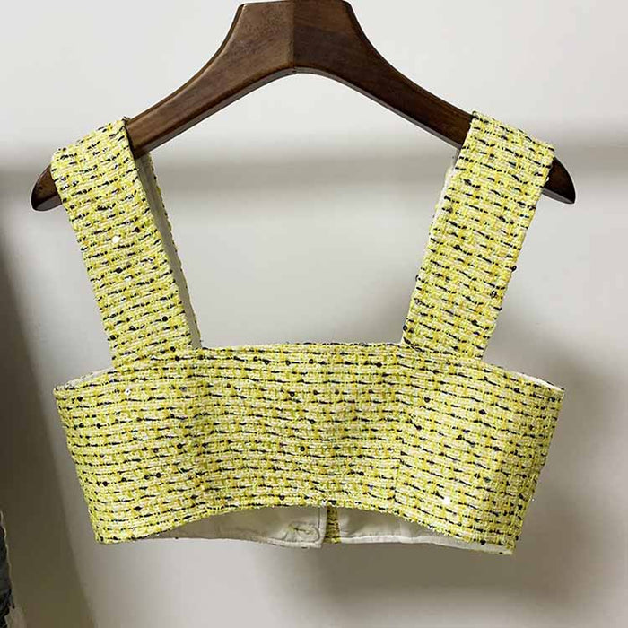 Womens Yellow Three Piece Suit + Short Skirt Formal Set