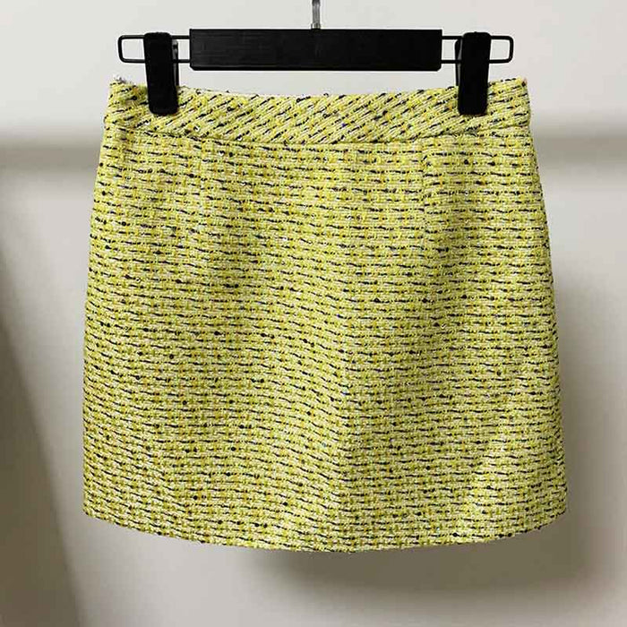 Womens Yellow Three Piece Suit + Short Skirt Formal Set