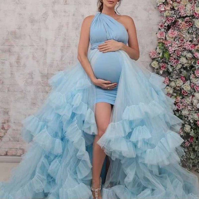 WomenSheer Long Robe Puffy Tulle Robe Sheer Maternity Dress
