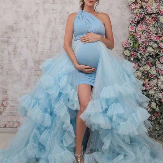 WomenSheer Long Robe Puffy Tulle Robe Sheer Maternity Dress