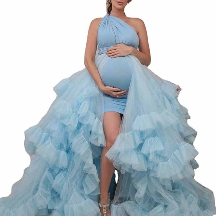 WomenSheer Long Robe Puffy Tulle Robe Sheer Maternity Dress